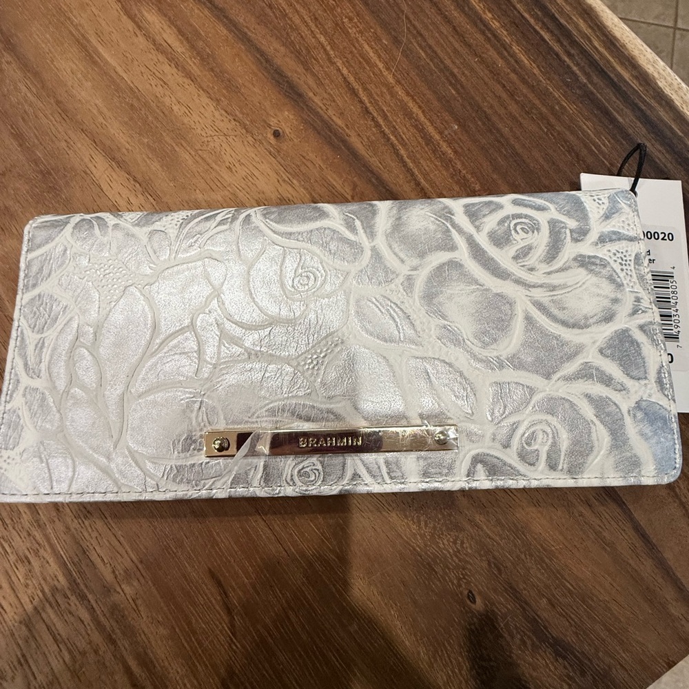 Brahmin Silver Floral Embossed Card Holder